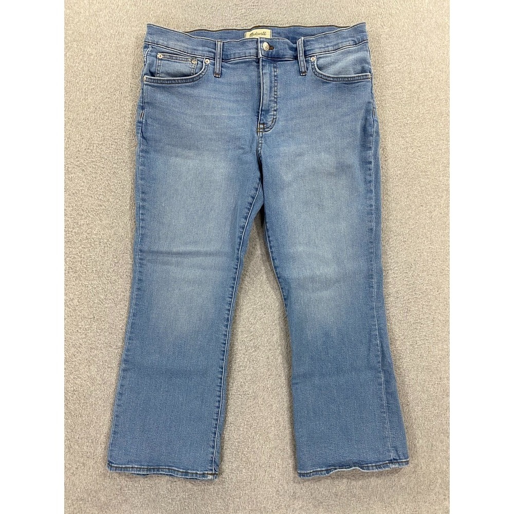 Madewell Mid Rise Kick Out Jeans Women 32 Blue Denim Cotton Stretch Crop 36x26.5